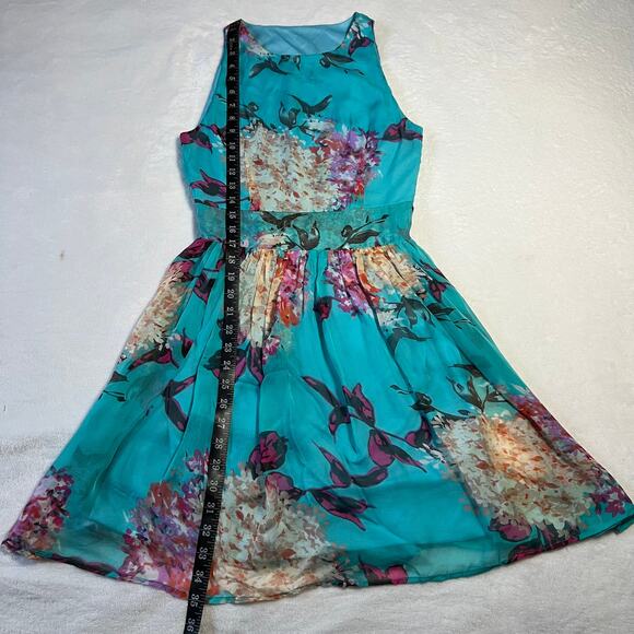 Women's Sleeveless Crewneck Floral Print Fit and Flare Mini Dress Size XS Boho - Picture 9 of 9